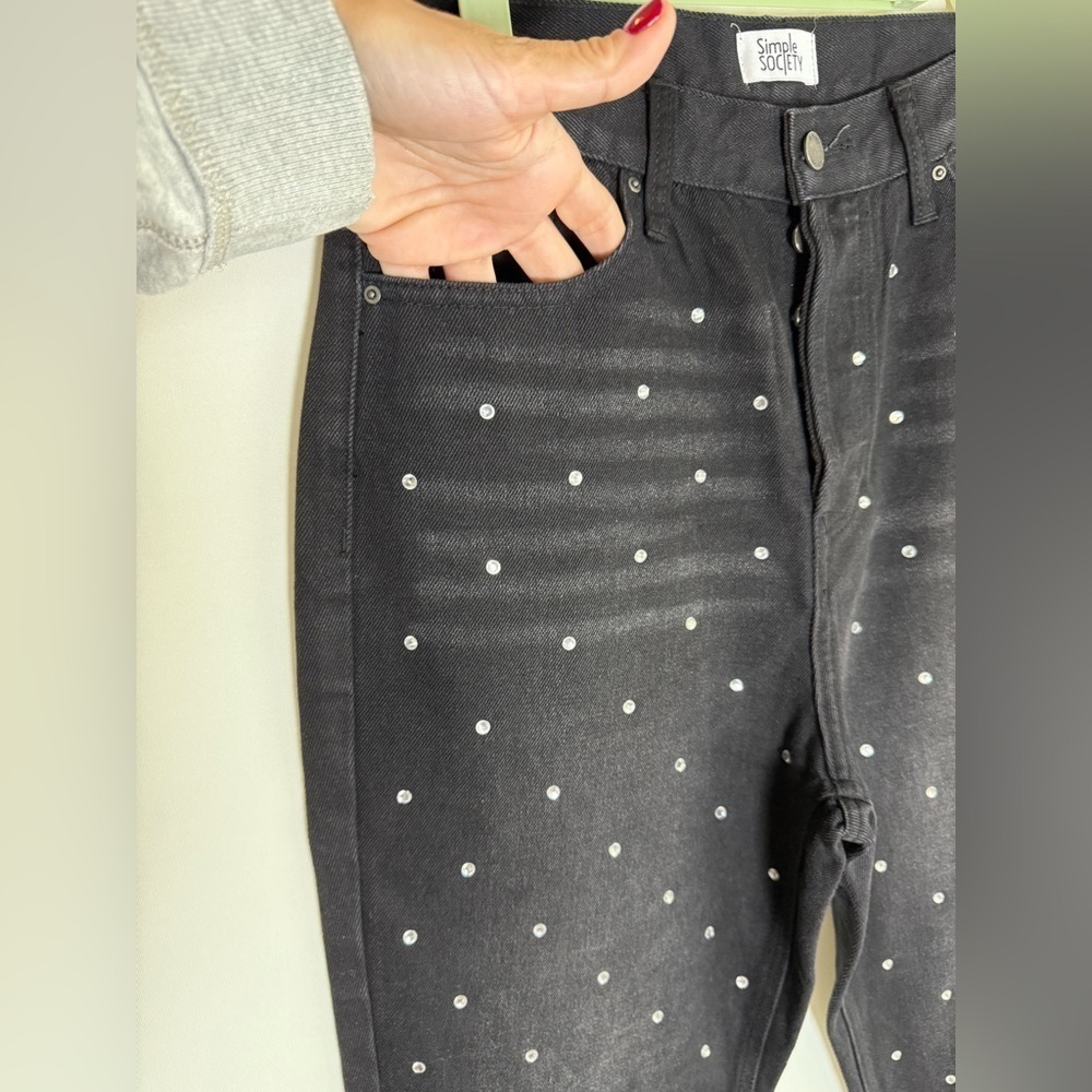 Simple Society rhinestone studded black jeans • Women’s size 9/29 - Picture 3 of 9